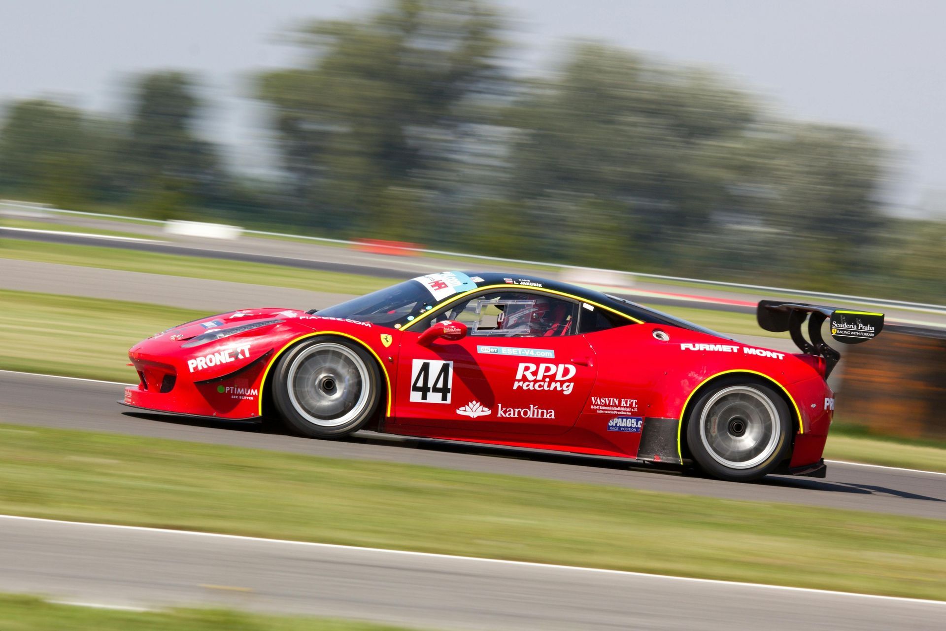 A red race car with the number 44 on it