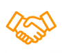 Orangefarbene Kontur eines Handschlag-Symbols auf weißem Hintergrund