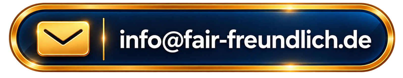 Goldener E-Mail-Button mit Briefumschlag-Symbol und dem Text „info@fair-freundlich.de“