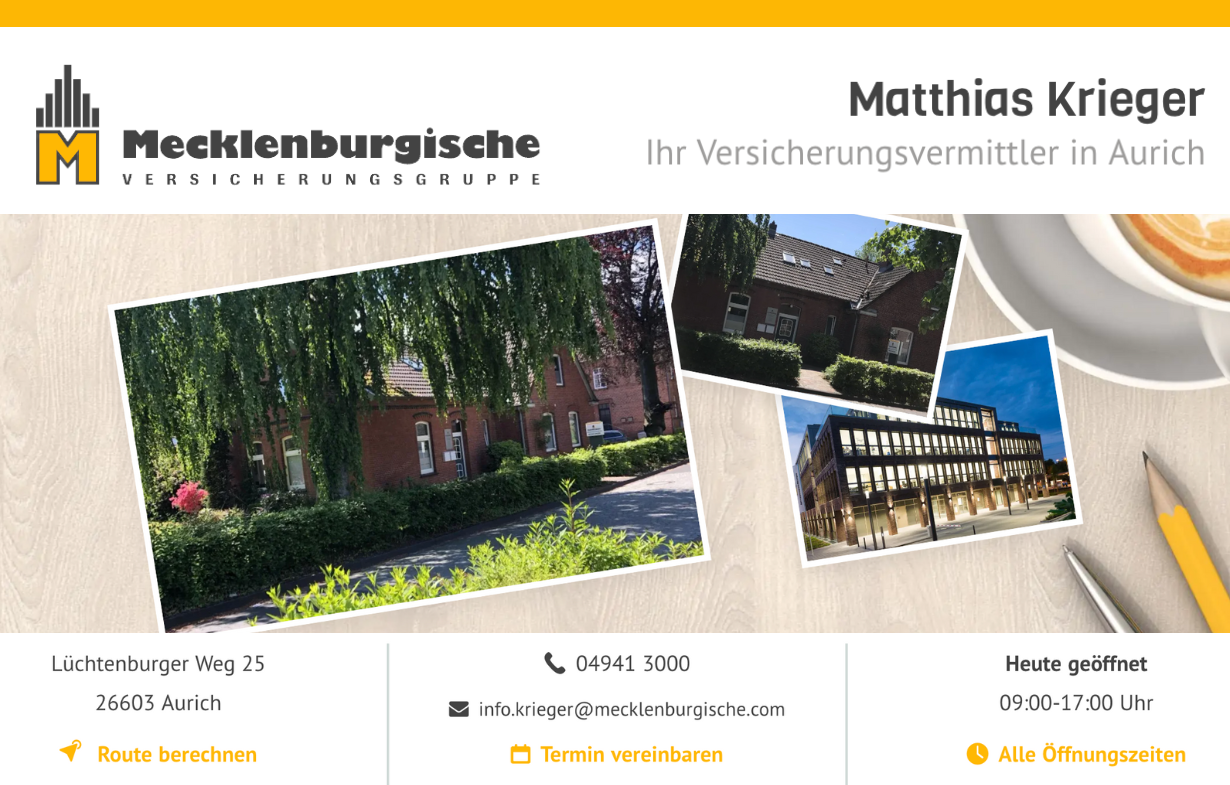 Ein Plakat für Matthias Krieger zeigt ein Haus und eine Tasse Kaffee
