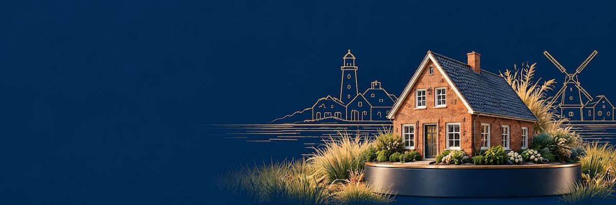 Norddeutsches Miniaturhaus mit goldenen Küstenmotiven