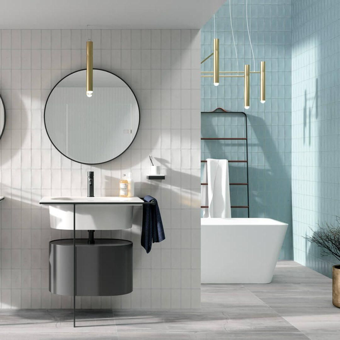 A Bathroom with Two Sinks, Two Mirrors and A Bathtub — Peninsula Tiles in Umina Beach, NSW