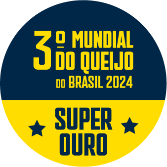 A blue and yellow circle that says 3o mundial do queijo do brasil 2024 super ouro