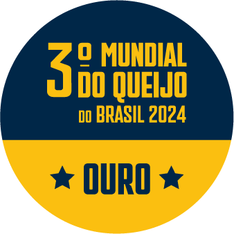 Um círculo azul e amarelo que diz 3o mundial do queijo do brasil 2024