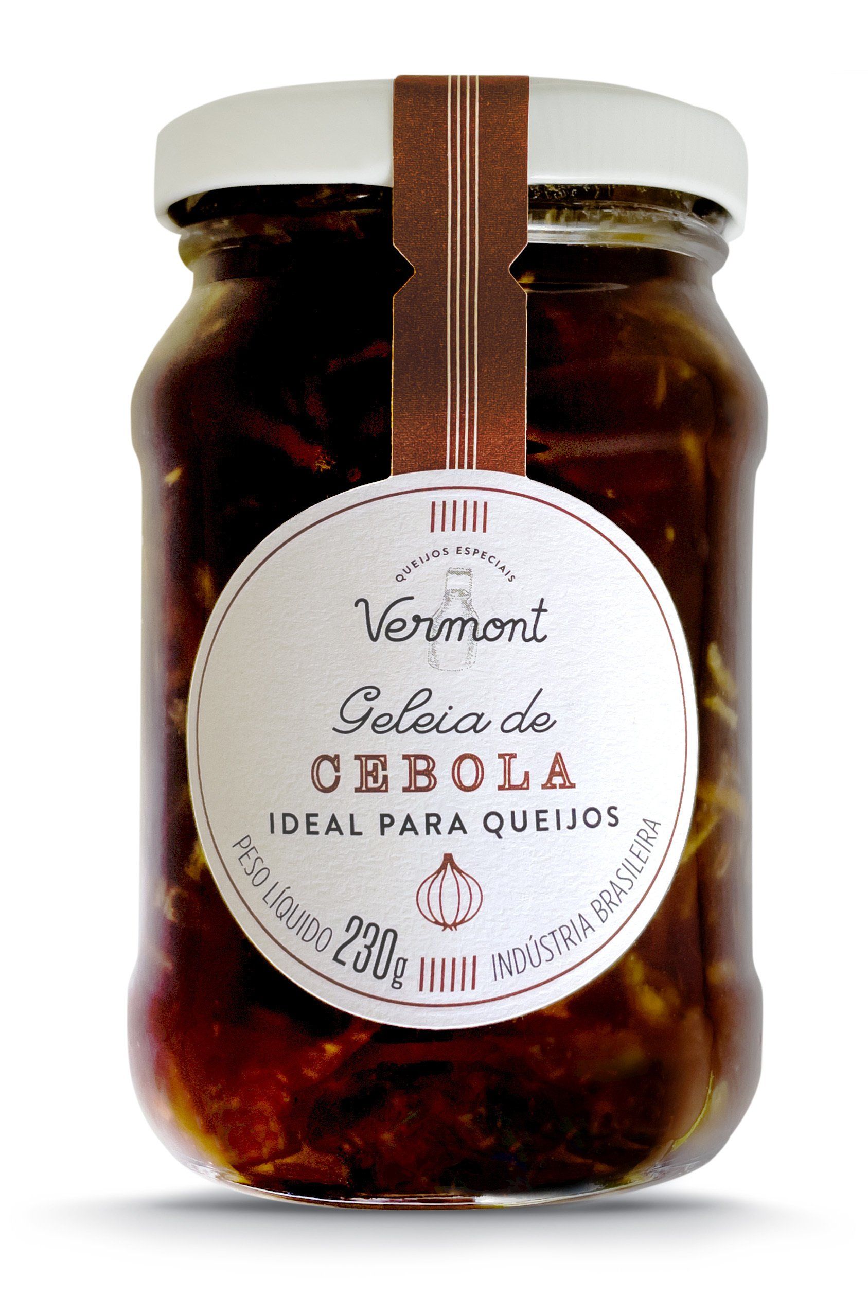 A jar of vermont geleia de cebola ideal para queijo on a white background.