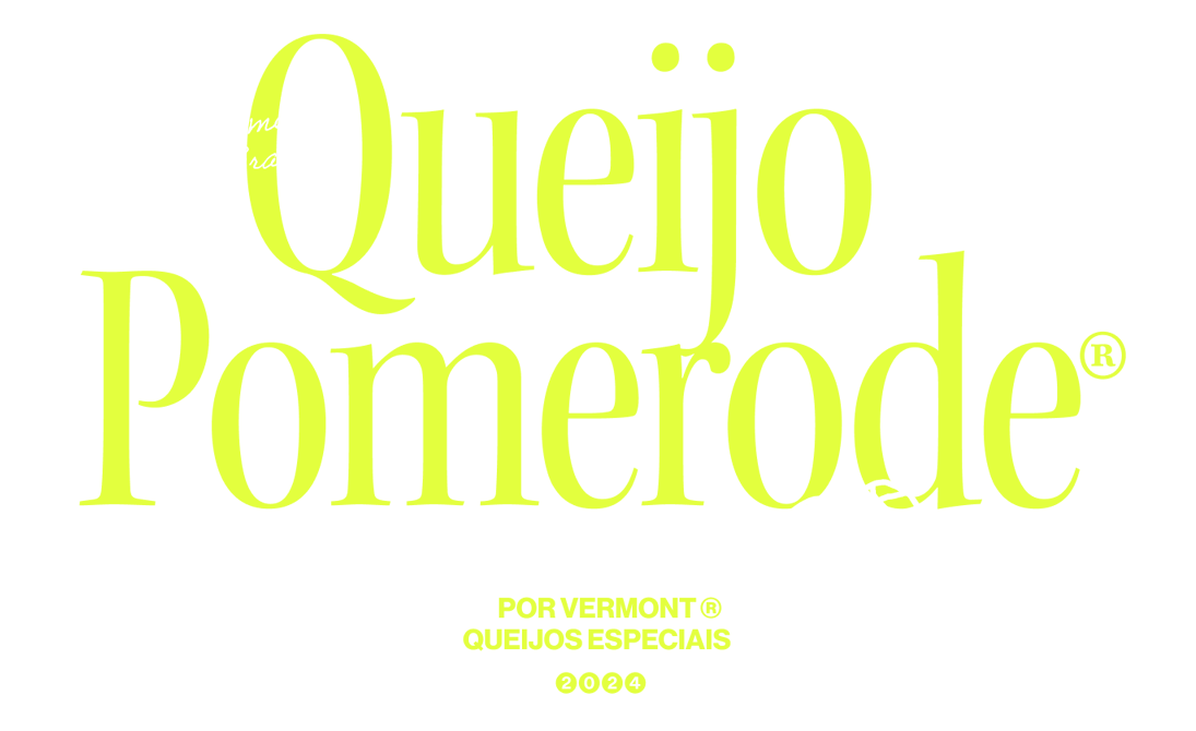 Uma placa amarela que diz queijo pomerode