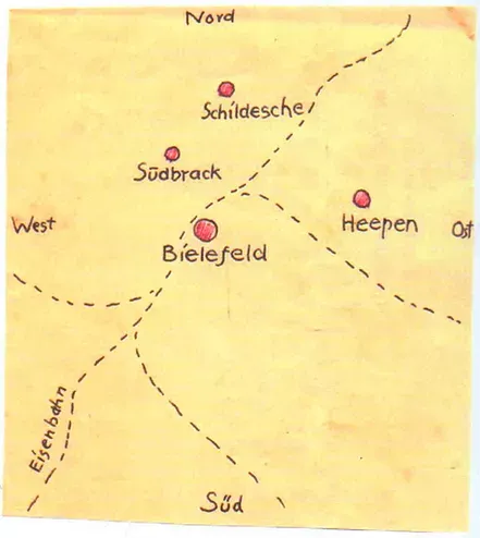 Um mapa desenhado à mão com a palavra bielefeld nele