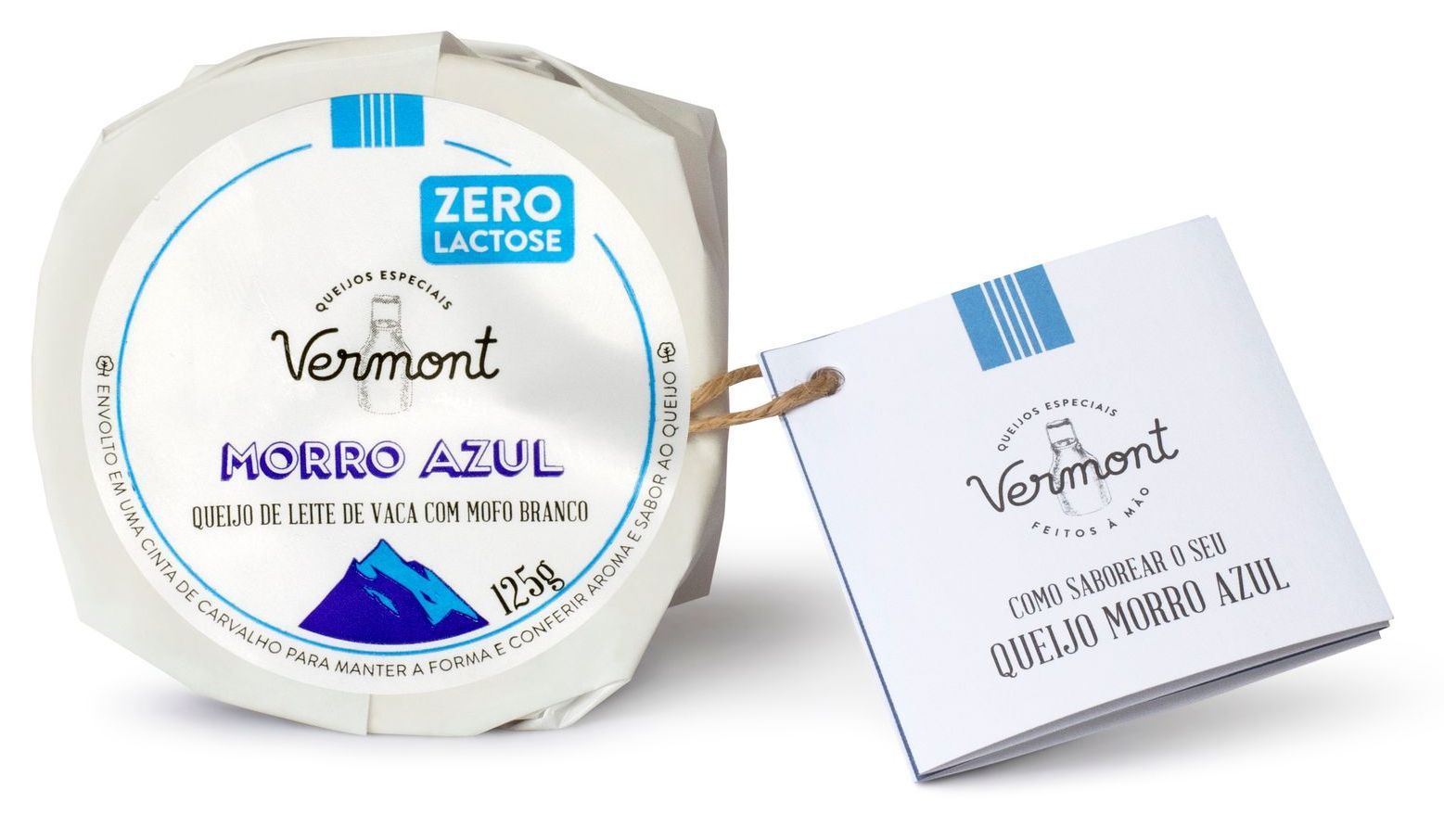 Um pedaço de queijo de Vermont com uma etiqueta presa a ele