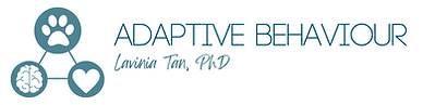 Adaptive Behaviour logo with teal paw print, clock, and italic text