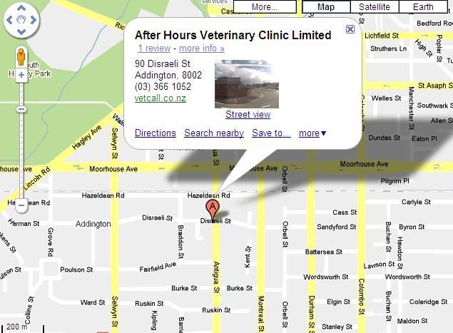 Map showing After Hours Veterinary Clinic Limited location with a red pin and info popup.