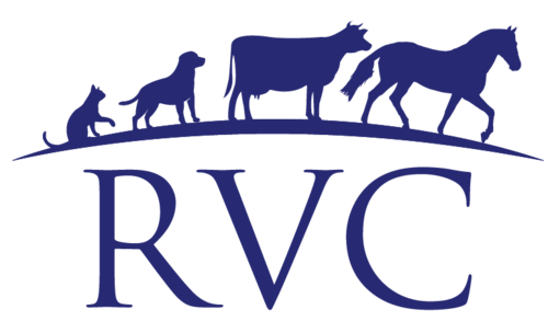 RVC logo with a dog, cow, and horse silhouette above blue letters on a white background