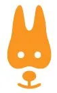 Orange cartoon rabbit face with white eyes and a small nose on a white background