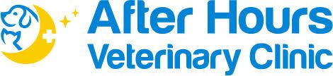 After Hours Veterinary Clinic logo with blue text and a yellow-and-blue pet icon