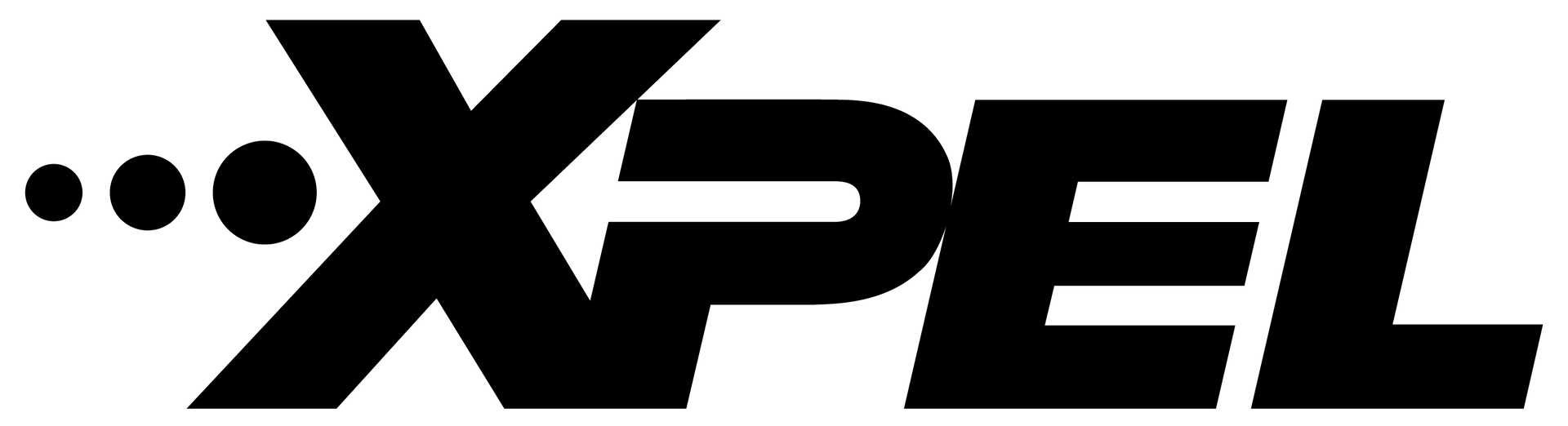 A black and white logo for xpel on a white background.