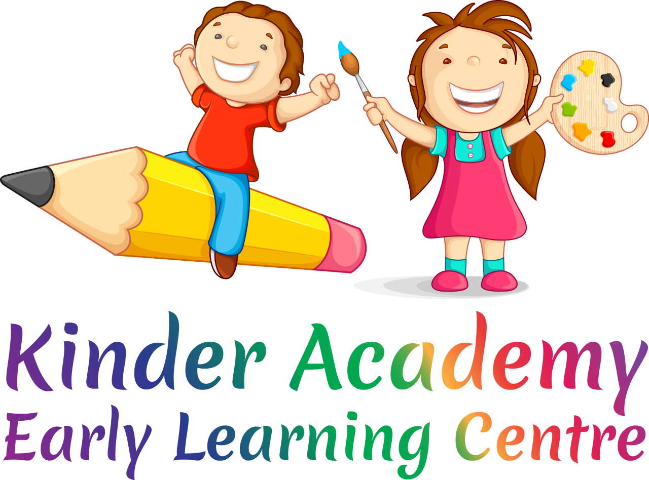 A boy riding a giant yellow pencil and a girl holding a paintbrush and palette above the text