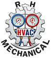R&H Mechanical HVAC logo with gear, gauges, and red-blue lettering