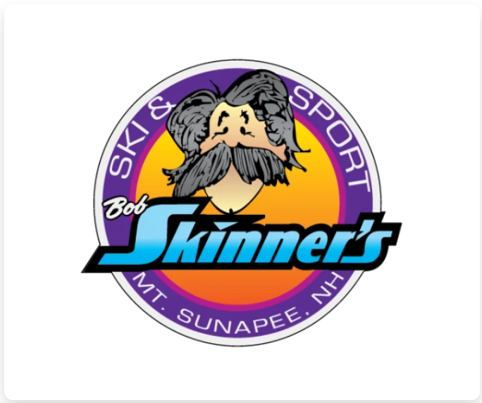 Bob Skinner's Ski & Sport logo: a face in a purple circle, with text, and a blue and white