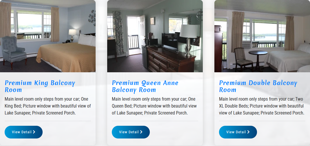 Hotel room options with text descriptions and
