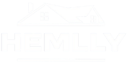 Faint white line-art logo with a house roof and the word &ldquo;HEVY&rdquo; on a white background