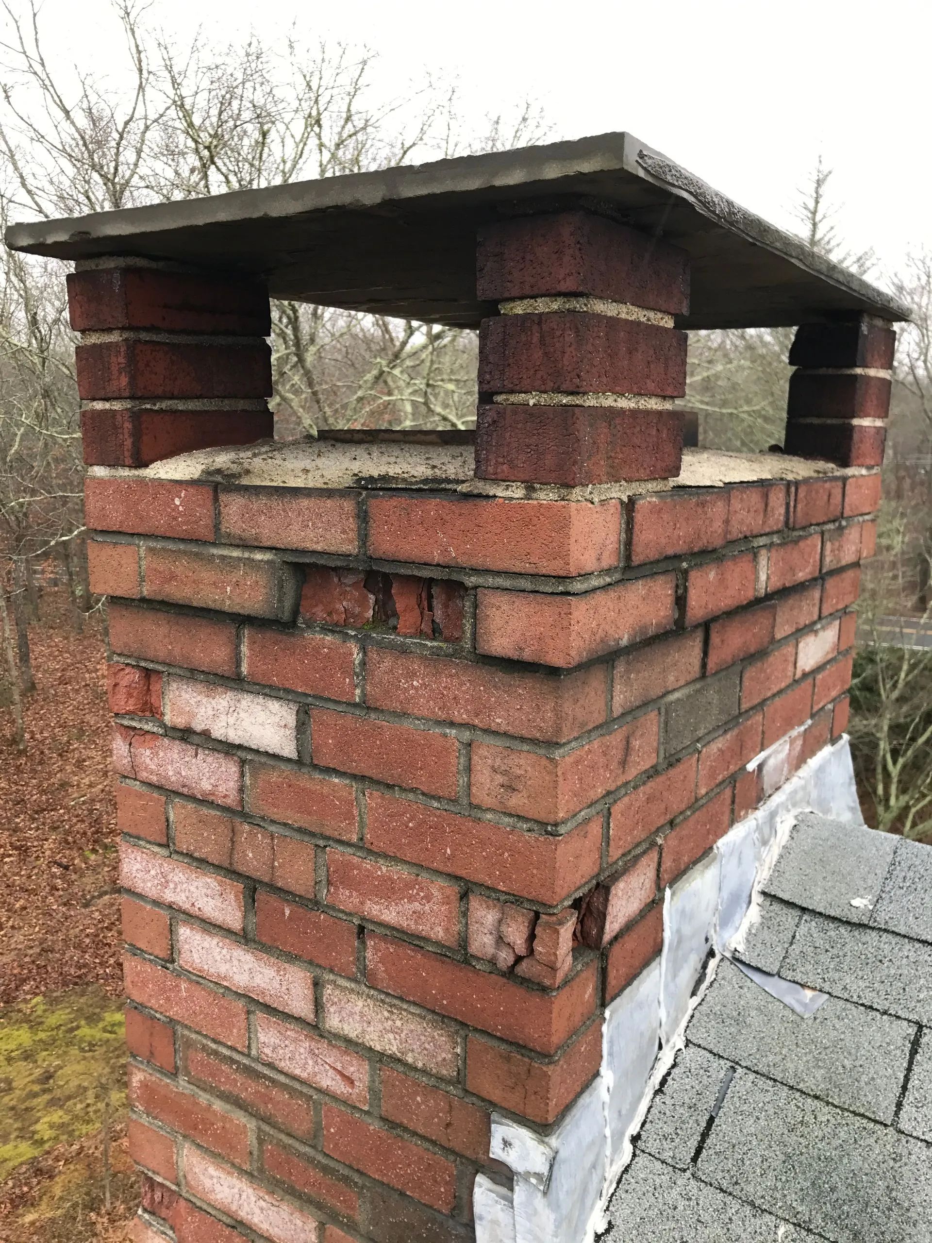 Closeup of a chimney made of bricks.