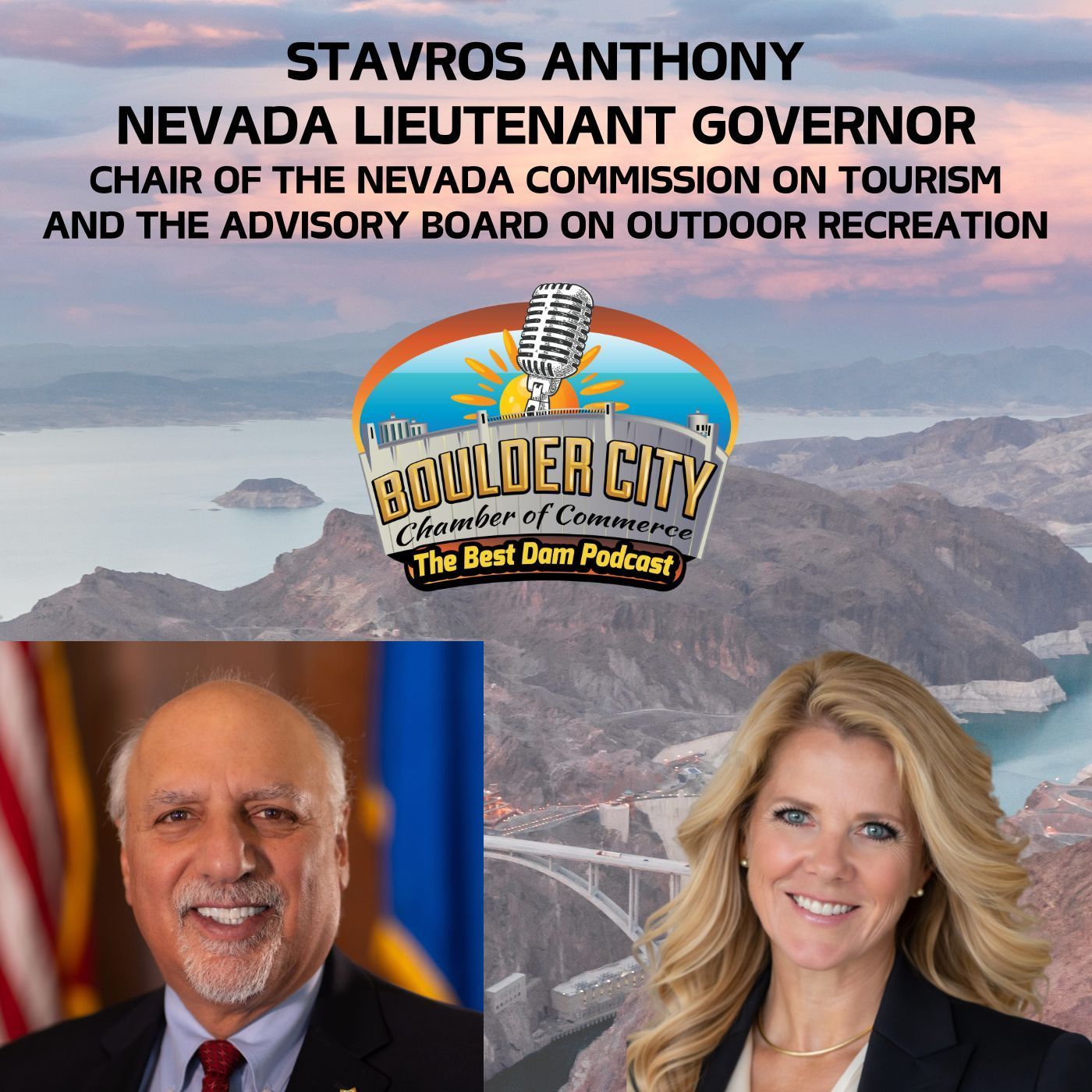 Nevada Lt. Governor Stavros Anthony smiling during a podcast interview with Jill Lagan.
