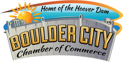 Boulder City Chamber of Commerce logo featuring Hoover Dam and the rising sun, with 