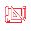 Red outline of a bathroom, including a sink, toilet, mirror, and sparkling accents.