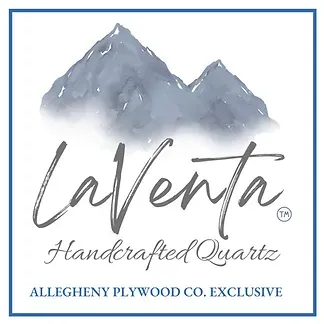 Logo for LaVenta Handcrafted Quartz, featuring watercolor mountains and text.