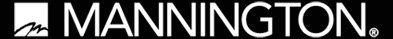Logo for Mannington flooring brand. White text on a black background, with a white square logo on the left.