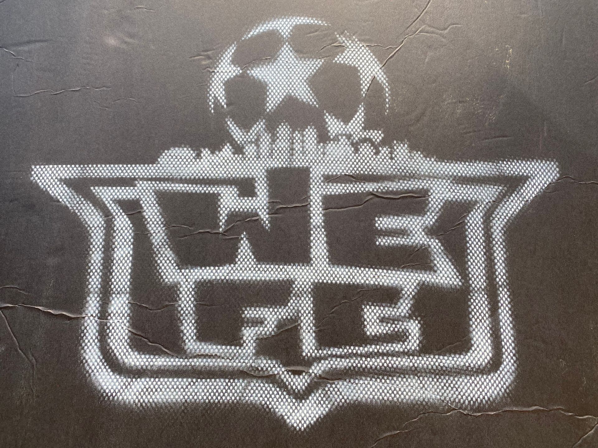 White WEFC soccer-style logo with a star ball above, on a dark textured background