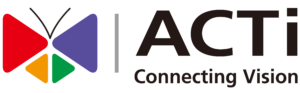 ACTi logo with a multicolored butterfly icon and the text
