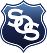 A blue shield emblem featuring the white overlapping letters