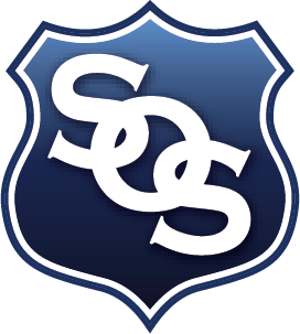 Blue shield logo with white interlocking “SCS” letters and a white outline
