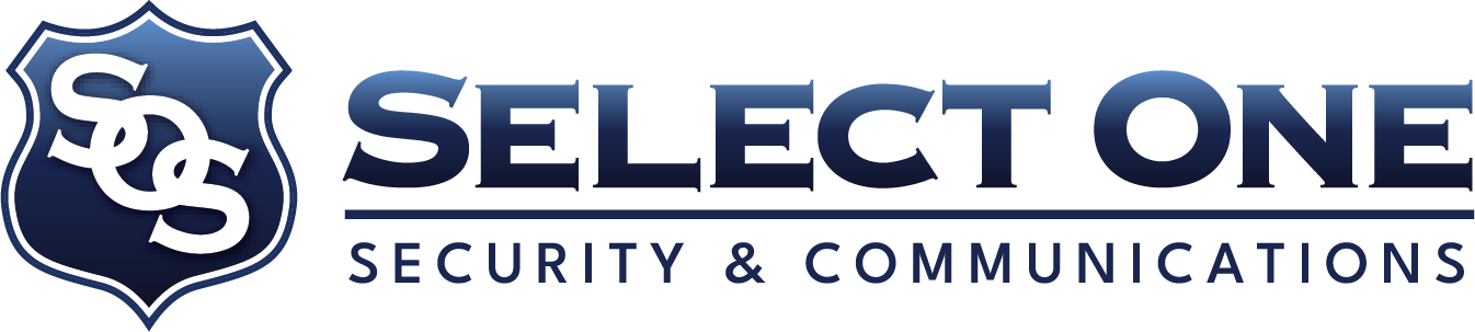 Select One Security & Communications logo in blue and white with shield icon