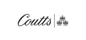 Coutts logo, cursive text with three crown symbols.