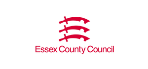 Essex County Council logo: Three red seaxes stacked, above the text