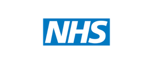 NHS logo in white text on a blue rectangle, on a white background.