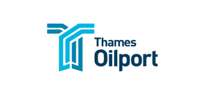 Logo of Thames Oilport: Blue abstract T shape next to Thames Oilport text.
