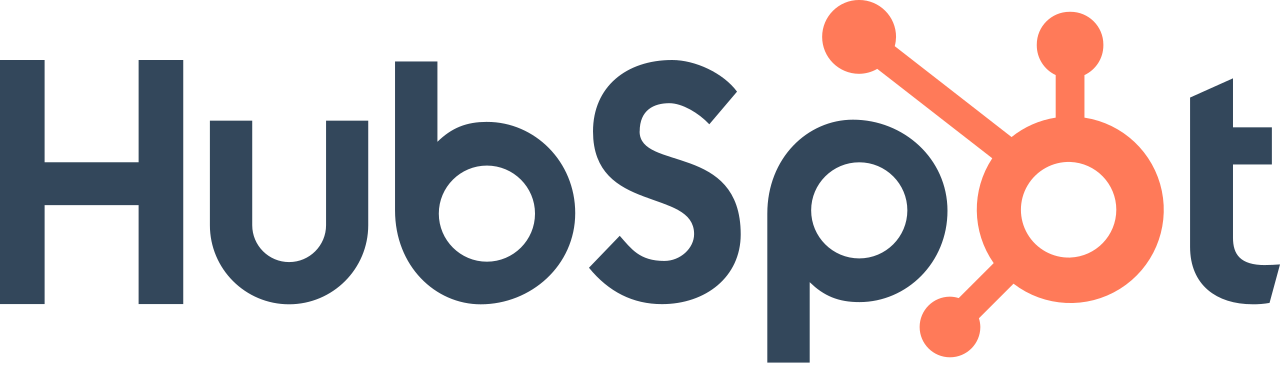 A blue and orange logo for hubspot on a white background