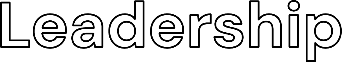 The word leadership is written in black and white on a white background.