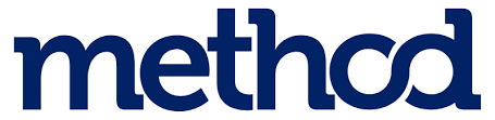 A blue method logo on a white background