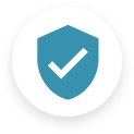 A blue shield with a white check mark inside of it.