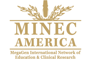 Gold MINEC America logo with a dental implant icon above the text and the organization name below.