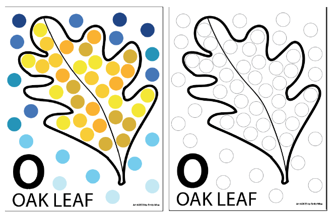 A picture of an oak leaf with polka dots on it