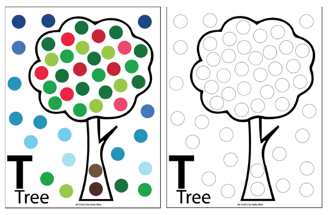 A tree with polka dots and the letter t on it