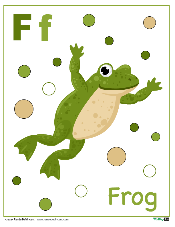 A picture of a frog with the letter f on it.
