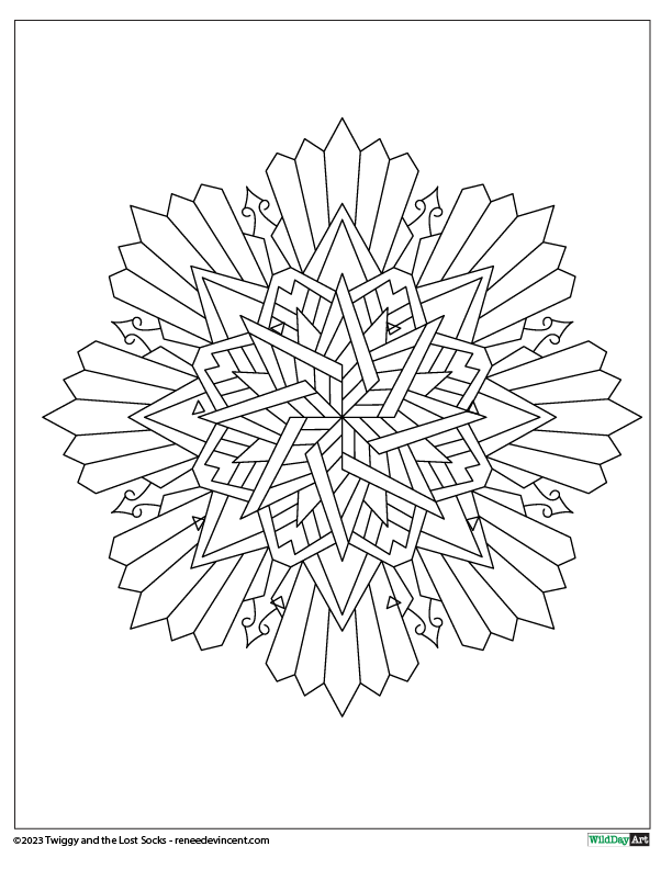 Black and white mandala coloring page with an eight-pointed star design.