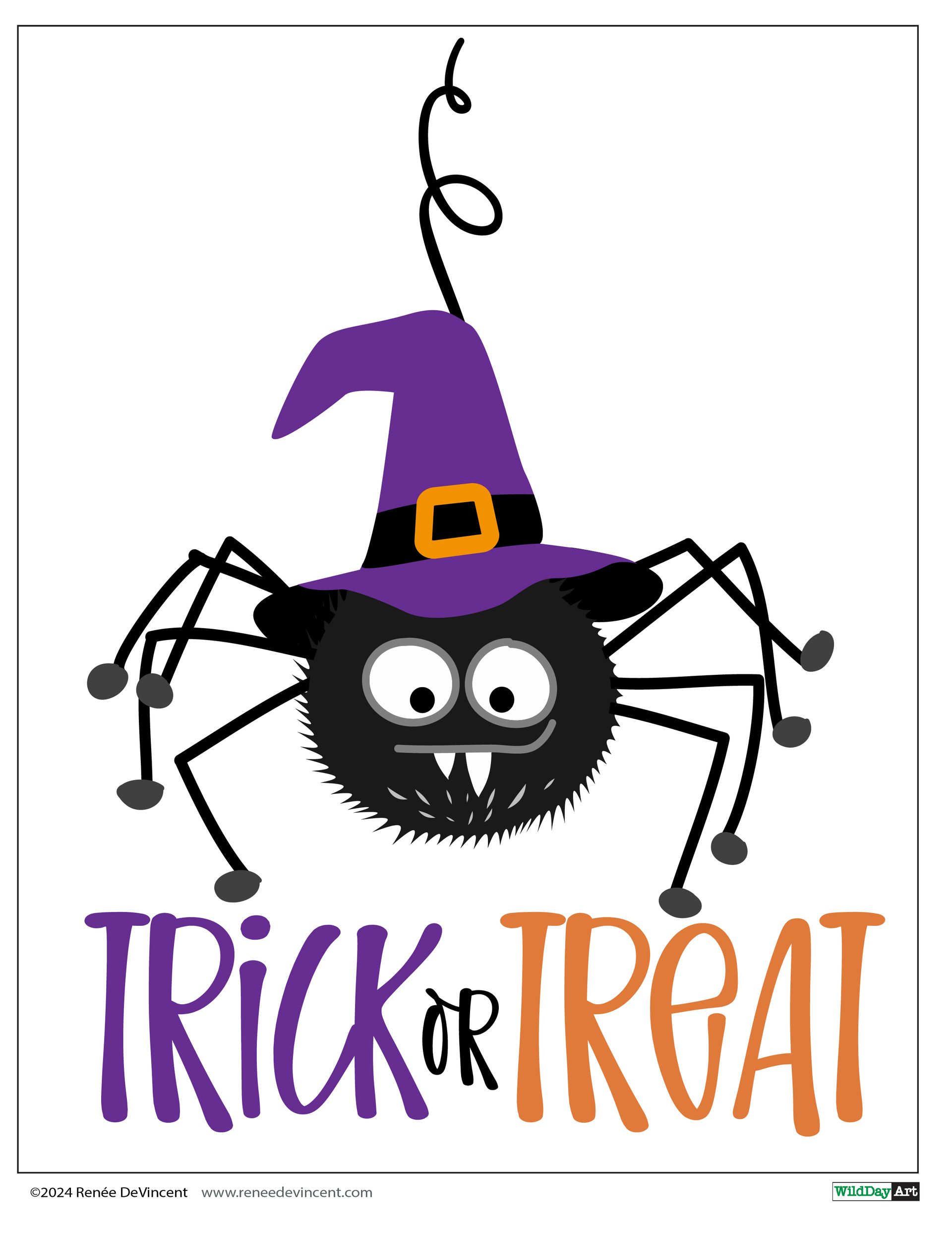 Halloween spider wearing a witch hat, with 