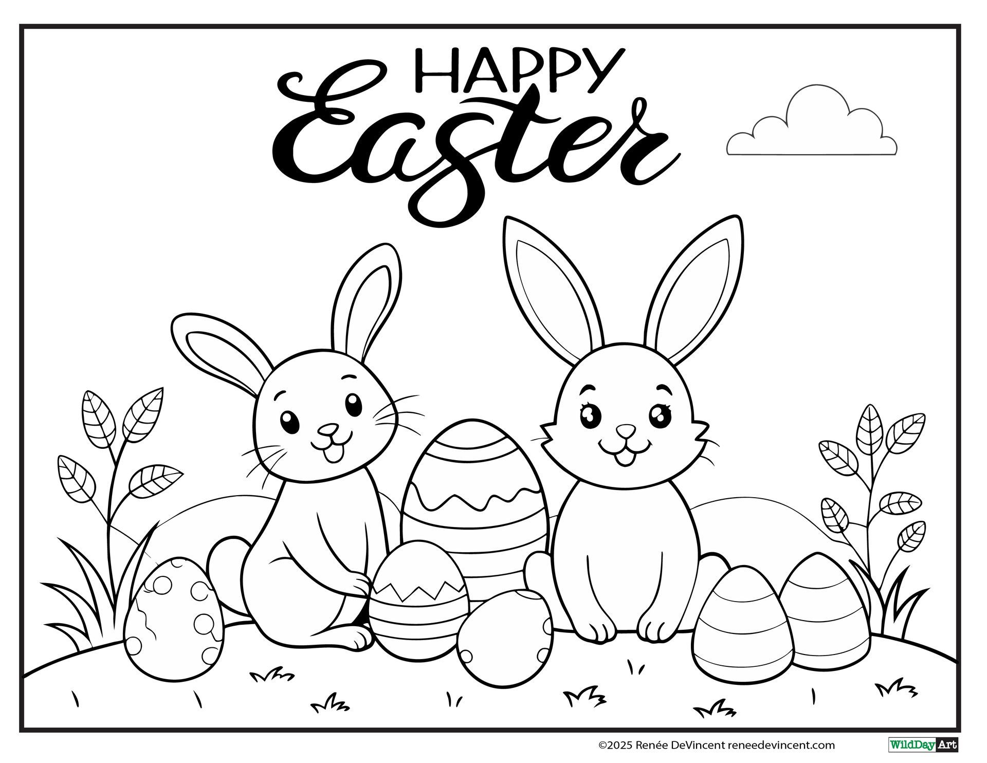 Two bunnies with Easter eggs and 