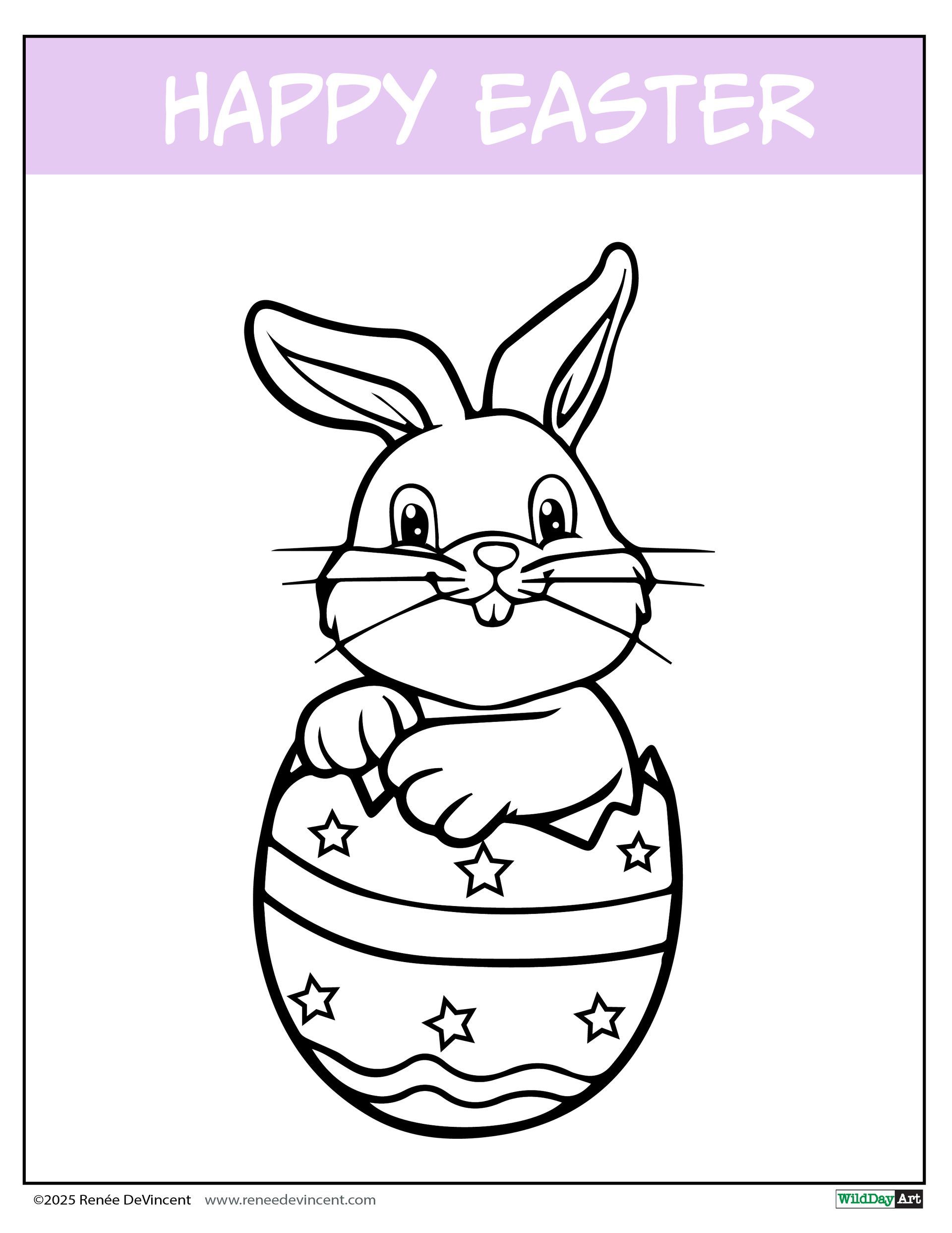 Easter bunny emerging from decorated egg; 